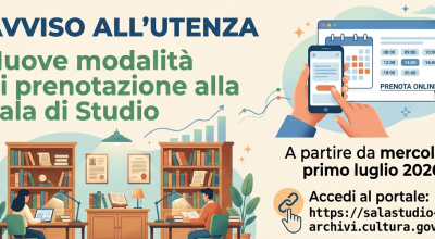 Avviso all’utenza: Nuove modalità di prenotazione alla sala di studio.
